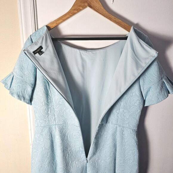 Talbots Light Blue Jacquard Brocade Midi Dress Sz 10 Ruffle Sleeve Jackie-O Tea - Picture 6 of 6